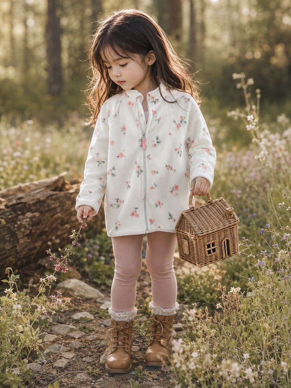 Cool Weather Wanders Blooming Winter Floral Fleece Jacket 4T